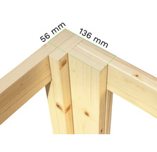 Holzkonstruktion für Eckverbindung mit den Maßen 56 Millimeter und 136 Millimeter