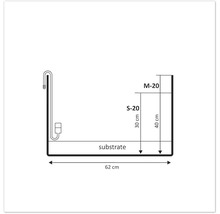 Technische Zeichnung mit Maßangaben für Aquarium-Modelle S-20 und M-20 mit 62 cm Breite und Höhen von 30 cm sowie 40 cm.