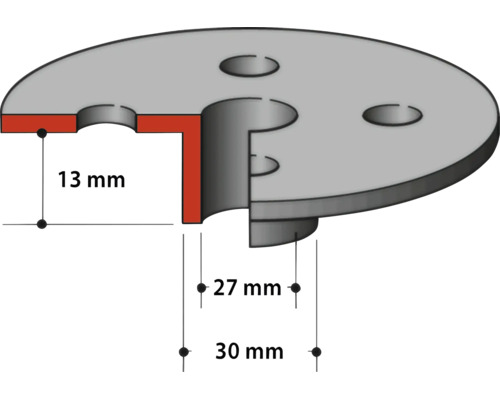 Technische Zeichnung eines Flansches mit Maßen: Höhe 13 Millimeter, Innendurchmesser 27 Millimeter, Außendurchmesser 30 Millimeter.