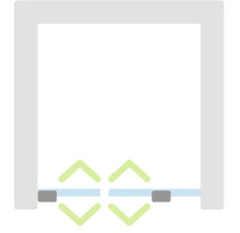 Schematische Darstellung einer zweiflügeligen Pendeltür, die sich in beide Richtungen öffnen lässt.
