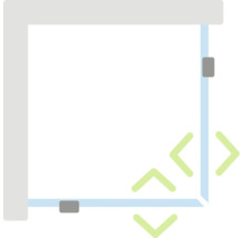 Schematische Darstellung einer Duschkabine mit Eckeinstieg.