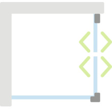 Symbol für den Verstellbereich einer Duschkabine oder Glastür.