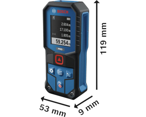 Bosch Laser Entfernungsmesser GLM 50-22 mit digitalem Display und Maßangaben in Millimetern
