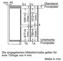 Technische Zeichnung für Einbauschranktüren mit Maßangaben für Überstand und Unterkante der Frontplatte in Millimeter.