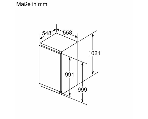 Maßzeichnung eines Einbaugeräts mit Angaben in Millimeter.