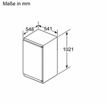 Maßzeichnung eines Einbaukühlschranks mit den Abmessungen 1021 Millimeter Höhe, 541 Millimeter Breite und 548 Millimeter Tiefe.