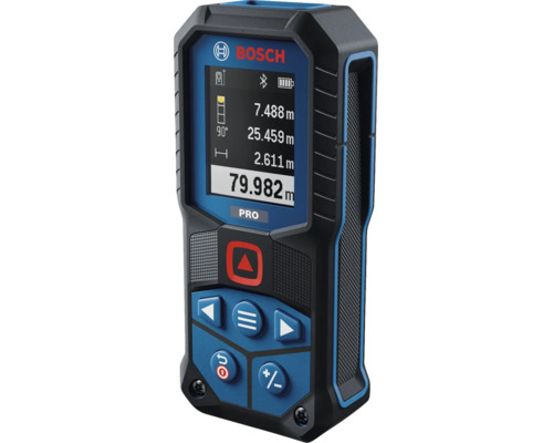 Bosch Laser Entfernungsmesser mit Bluetooth und Digitalanzeige zur präzisen Messung von Distanzen bei Renovierungsarbeiten.