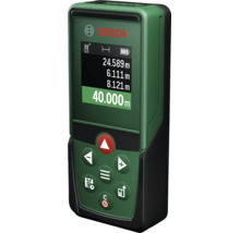 Bosch Laser Entfernungsmesser mit digitalem Display und Bedienfeld zur präzisen Abstandsmessung.