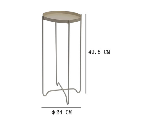 Runder Metallblumenständer mit dünnen Beinen, 49,5 Zentimeter hoch und 24 Zentimeter Durchmesser.