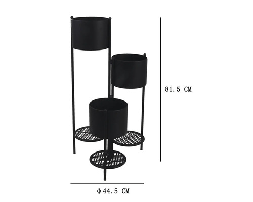 Blumenständer aus Metall mit drei Etagen, Höhe 81,5 Zentimeter und Durchmesser 44,5 Zentimeter für Zimmerpflanzen.