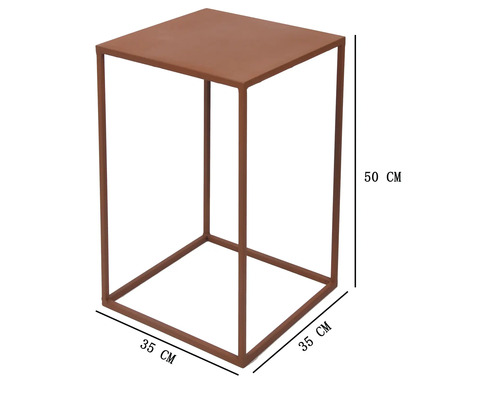 Quadratischer Metall Blumenhocker im Rost Optik Design mit den Maßen 35 mal 35 mal 50 Zentimeter
