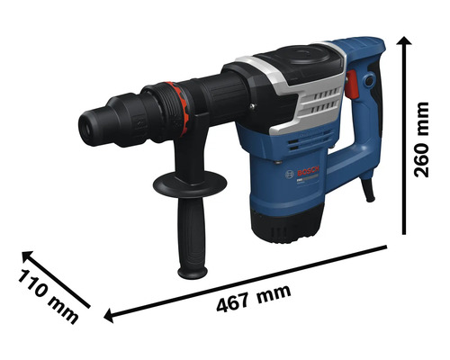 Bosch Professional Meißelhammer mit Zusatzhandgriff und Maßangaben