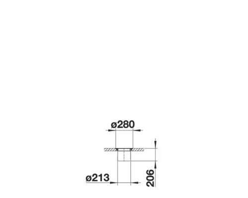 Technische Zeichnung eines runden Einbauprodukts mit einem Durchmesser von 280 Millimeter und einer Einbautiefe von 206 Millimeter.