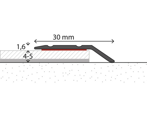 Technische Zeichnung eines Übergangsprofils mit einer Breite von 30 Millimetern für Bodenbelagstärken von 4 bis 5 Millimetern.