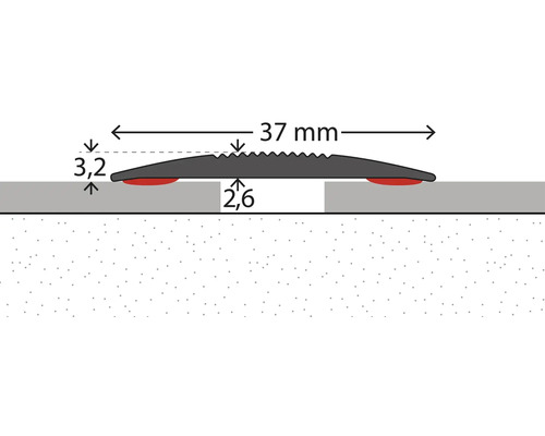 Technische Zeichnung eines selbstklebenden Übergangsprofils mit einer Breite von 37 Millimeter und einer Höhe von 3,2 Millimeter.
