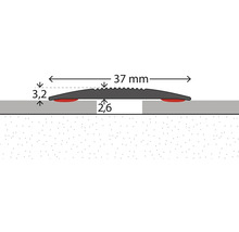 Technische Zeichnung eines selbstklebenden Übergangsprofils mit einer Breite von 37 Millimeter und einer Höhe von 3,2 Millimeter.