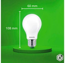 Philips LED Lampe mit E27 Sockel, Maße 108 Millimeter mal 60 Millimeter (Image AI modified or generated)