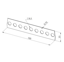 Montageband aus Metall mit einer Breite von 25 Millimeter und einer Stärke von 0,75 Millimeter sowie Lochdurchmesser von 8,5 Millimeter