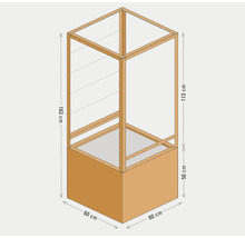 Technische Zeichnung eines Holz Terrariums mit Maßen 60 mal 60 mal 163 Zentimeter inklusive eines 50 Zentimeter hohen Unterschranks.