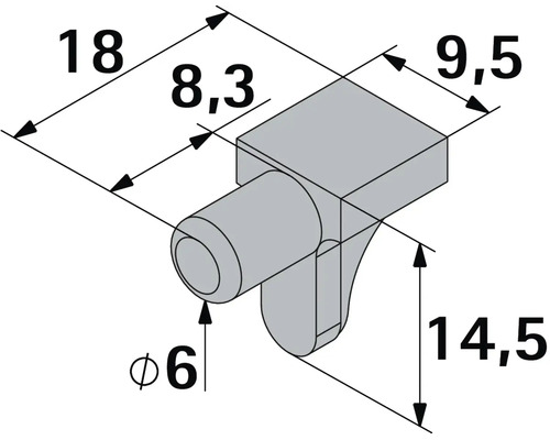 Regalbodenhalter mit 6 Millimeter Zapfendurchmesser inklusive technischer Bemaßungszeichnung