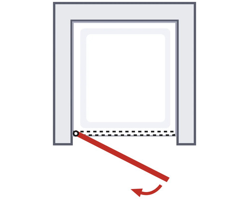 Grafik zur Darstellung des Öffnungsmechanismus einer Tür oder eines Fensters mit Drehfunktion nach innen
