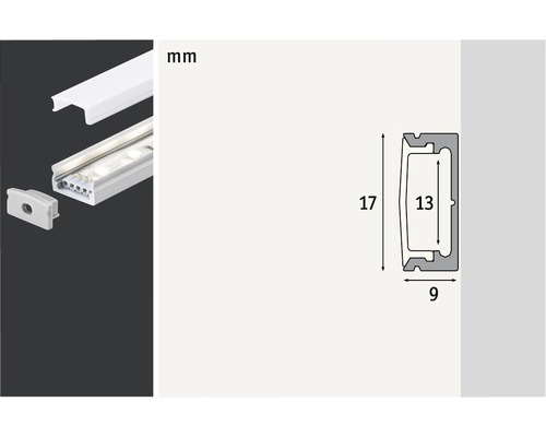 LED-Profil mit den Maßen 17 mal 13 mal 9 Millimeter