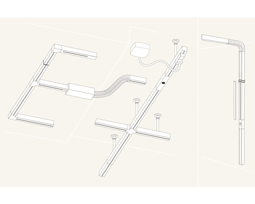 Abbildung verschiedener Schienenstrahler-Installationen an einer Decke