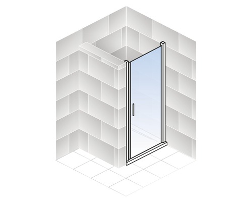 Eckdusche mit Glastür in einem Badezimmer