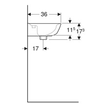 Technische Zeichnung eines Waschbeckens mit Maßangaben
