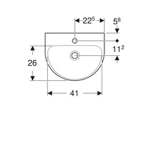 Zeichnung eines Waschtischs mit Maßangaben.