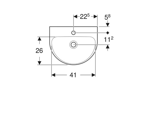 Zeichnung eines Waschtischs mit Maßangaben.