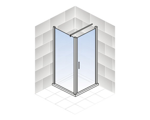 Eckdusche mit Glastüren in einem Badezimmer