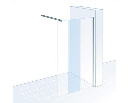 Duschwand aus Glas mit Haltestange zur Stabilisierung