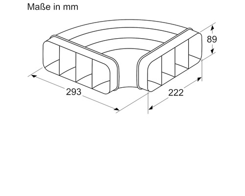 Technische Zeichnung eines Kanalbogens mit Maßangaben in Millimeter