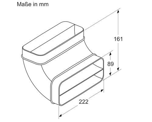 Technische Zeichnung eines Lüftungskanalbogens mit Maßangaben in Millimeter