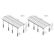 Zeichnung mit Maßangaben von zwei Carport Optionen