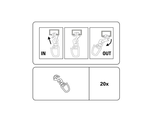 Anleitung zur Befestigung eines Karabinerhakens, 20 Stück