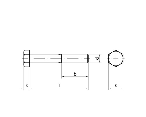 Technische Zeichnung eines Sechskantbolzens mit Maßangaben