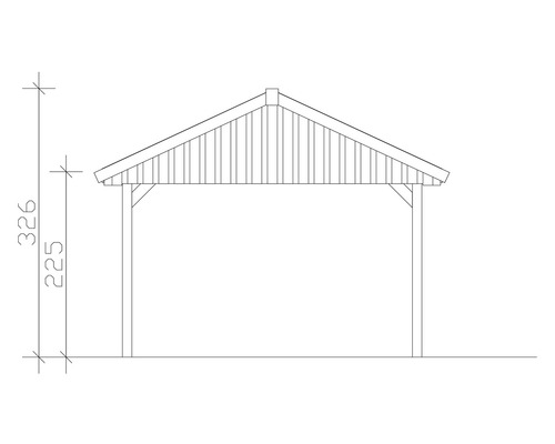 Technische Zeichnung eines Carports mit Höhenangaben