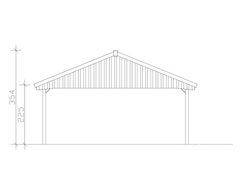 Technische Zeichnung eines Carports mit Größenangaben