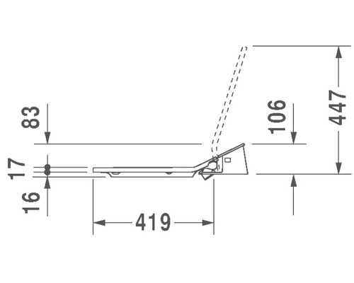 Technische Zeichnung eines Toilettensitzes mit den Maßen.