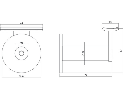 Technische Zeichnung eines Geländerhalters mit Maßangaben