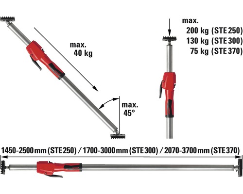 Bild einer Stütze mit technischen Daten zu Gewicht, Winkel und Länge.