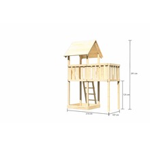 Spielturm aus Holz mit den Maßen 214 cm x 107 cm x 291 cm