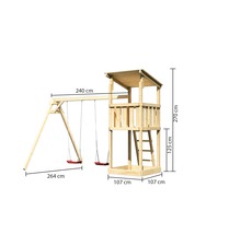 Karibu Spielturm "Pultdach Anna" SET aus nordischer Fichte, naturbelassen mit Doppelschaukelanbau