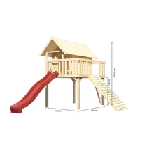 Spielhaus aus Holz mit Rutsche und Leiter, mit Maßangaben