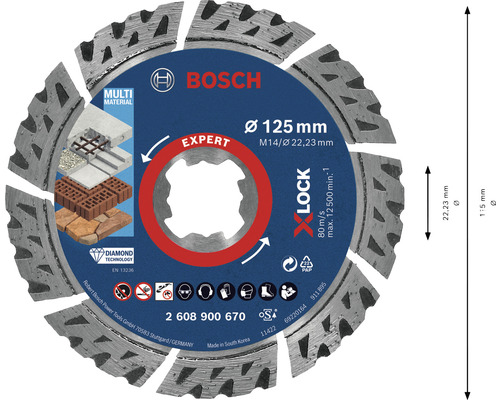 Bosch Expert Diamanttrennscheibe mit 125 Millimeter Durchmesser für verschiedene Materialien