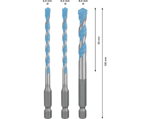 Bohrer-Set mit Durchmessern 5,0 mm, 6,0 mm und 8,0 mm