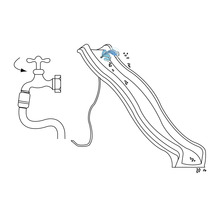 Illustration einer Wasserrutsche mit Wasseranschluss an einem Wasserhahn.