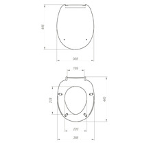 Technische Zeichnung eines Toilettensitzes mit Maßen